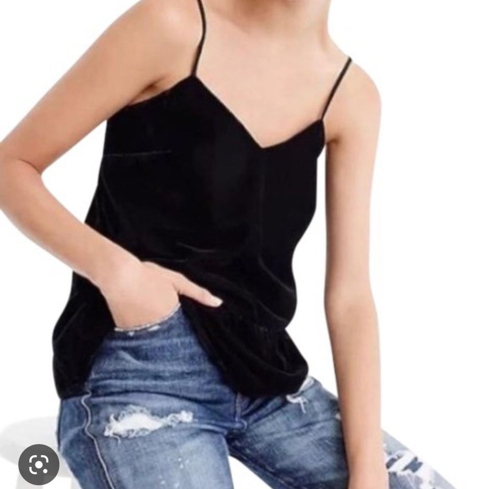 J Crew Black Peplum Velvet Cami